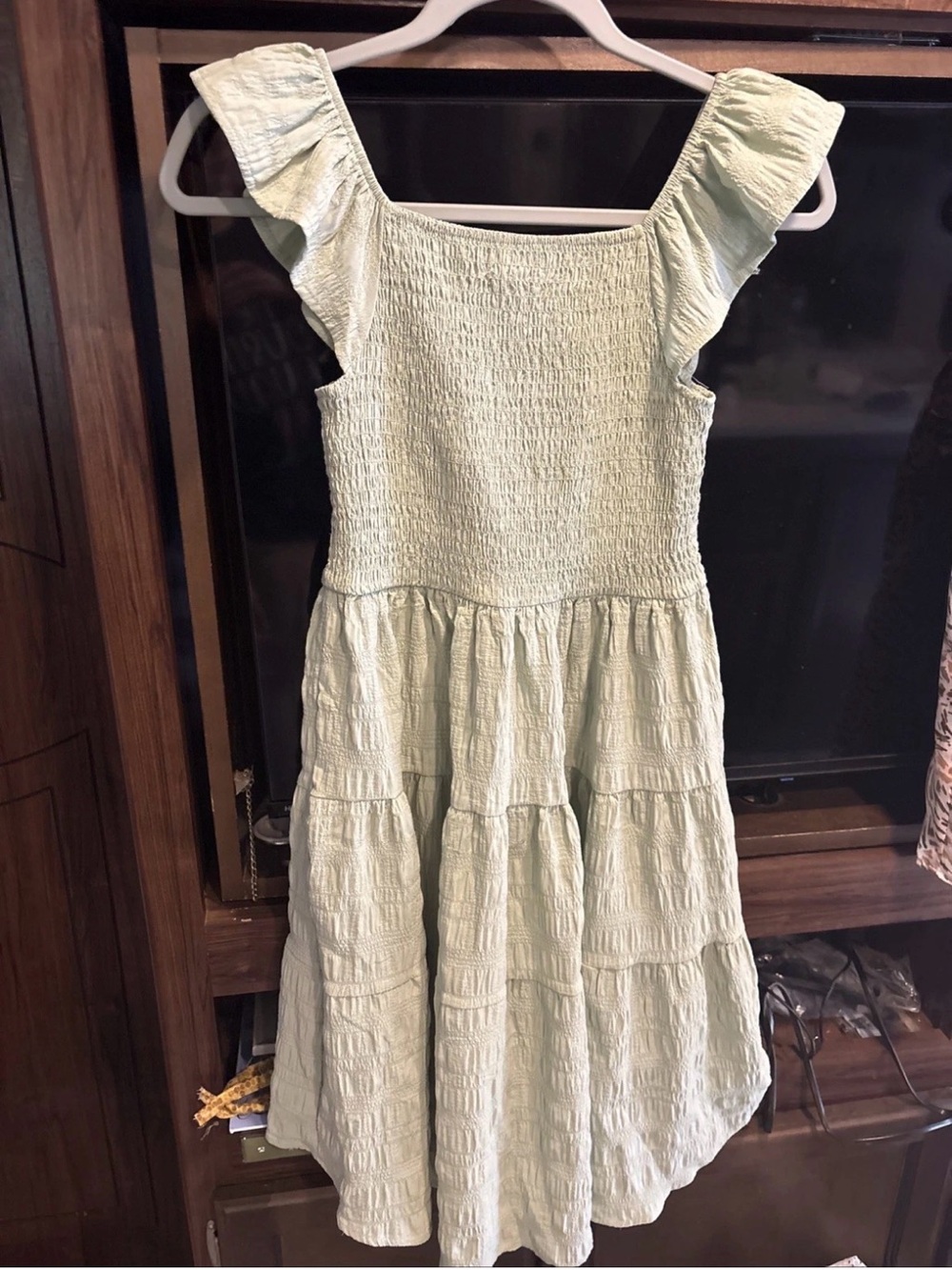 Tahari Girl Mint Green Smocked Top Dress